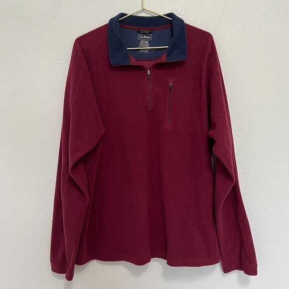 LL Bean Mens Pullover Burgundy Fleece Sweater Traditional Fit Size XXL REG - Picture 1 of 5